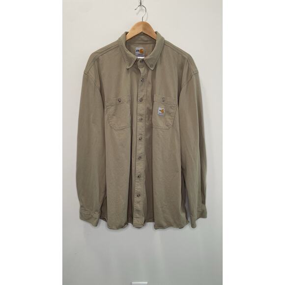 Carhartt FR Flame Resistant 2XL Shirt Khaki Force 2112 CAT 2 Button Up 101698 - Picture 1 of 11